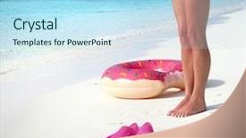  Presentation with shells beach summer holiday - Colorful slide set enhanced with fin ring - woman legs close up backdrop and a light blue colored foreground