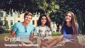  Presentation with multi ethnic group - Beautiful presentation theme featuring final education - group of multi ethnic students backdrop and a coral colored foreground