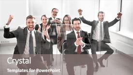  Presentation with business team join hands white - Cool new PPT theme with final project - happy business team sitting backdrop and a gray colored foreground