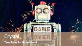 Presentation with robot - Colorful theme enhanced with final word - robot hold game over sine backdrop and a coral colored foreground