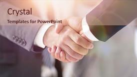  Presentation with business and politics handshake - Cool new PPT layouts with finale - closeup of handshake of business backdrop and a lemonade colored foreground