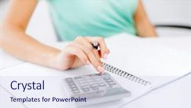  Presentation with business calculator - PPT layouts with finance - business concept - businesswoman working background and a sky blue colored foreground