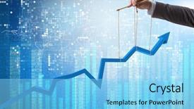  Presentation with economy - Slide deck enhanced with finance - businessman keeping the growth background and a light blue colored foreground