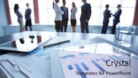  Presentation with business office desk - Theme with finance - close-up of business document background and a light blue colored foreground