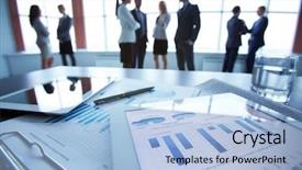  Presentation with office workers - PPT layouts with finance - close-up of business document background and a light blue colored foreground