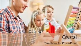  Presentation with financing - Presentation design featuring finance - father and children dream background and a coral colored foreground