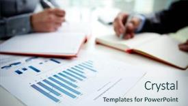  Presentation with finance - Slide set consisting of finance - image of document with charts background and a sky blue colored foreground