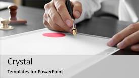  Presentation with certificate - Audience pleasing PPT theme consisting of finance - notary public in office signing backdrop and a light gray colored foreground