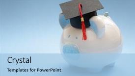 Presentation with piggy bank - Slide set having finance - piggy bank with a graduation background and a light blue colored foreground