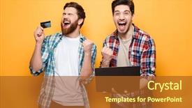  Presentation with credit card - Beautiful presentation design featuring finance - portrait of a two happy backdrop and a red colored foreground