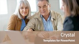  Presentation with senior couple - Presentation having finance - senior couple meeting financial adviser background and a coral colored foreground