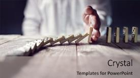  Presentation with domino - PPT theme featuring finance - stopping the domino effect concept background and a light gray colored foreground