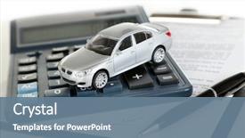  Presentation with calculator - Colorful slide deck enhanced with finance - tablet calculator and toy car backdrop and a seafoam green colored foreground