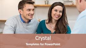  Presentation with investment - Cool new PPT theme with finance - young couple meeting financial advisor backdrop and a coral colored foreground