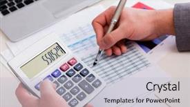  Presentation with finance - Beautiful slide deck featuring finance analyst looking and financial backdrop and a  colored foreground