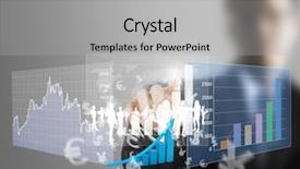  Presentation with touch screen - Beautiful slides featuring finance background - touch screen financial symbols coming backdrop and a  colored foreground