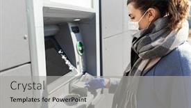  Presentation with atm machine - Colorful slide deck enhanced with finance-bank-and-hygiene-concept backdrop and a light gray colored foreground