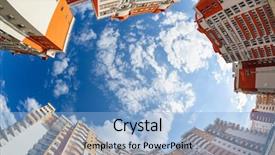  Presentation with apartments - Cool new PPT theme with finance blue orange - fisheye shot of new apartments backdrop and a light blue colored foreground