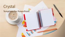  Presentation with wooden desk cup - Cool new theme with finance blue orange - office desk workplace with coffee backdrop and a lemonade colored foreground