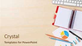  Presentation with flower office desk table - PPT layouts with finance blue orange - office desk workplace with pc background and a lemonade colored foreground