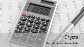  Presentation with business calculator - Beautiful theme featuring finance budget - calculator and pen backdrop and a  colored foreground