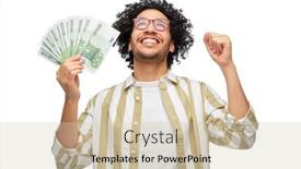  Presentation with currency financial concept macro - Presentation having finance-currency-and-people-concept background and a  colored foreground