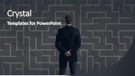  Presentation with research locale small business strategy - PPT layouts enhanced with finance difficulties - businessman standing over labyrinth background background and a dark gray colored foreground
