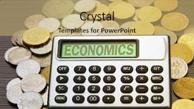  Presentation with economics - Presentation design enhanced with finance factor - coins and silver calculator background and a yellow colored foreground