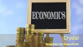  Presentation with economics - Cool new presentation design with finance factor - many piles of coins backdrop and a tawny brown colored foreground
