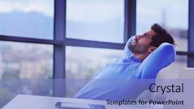  Presentation with work - Presentation design enhanced with finance free - happy young business man work background and a  colored foreground