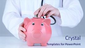  Presentation with piggy bank broken piggybank - Amazing PPT theme having finance health - doctor with pink piggy bank backdrop and a light blue colored foreground