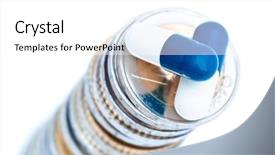  Presentation with drug - Amazing presentation having finance health - two drug capsules or pills backdrop and a white colored foreground