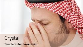  Presentation with depression - Colorful PPT theme enhanced with finance islamique - modern arabic businessman in stress backdrop and a coral colored foreground