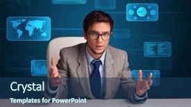  Presentation with paperwork - PPT theme with finance manager - businessman doing paperwork with futuristic background and a ocean colored foreground