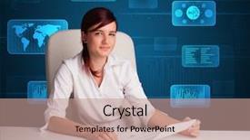  Presentation with 3d futuristic - Slide set consisting of finance manager - businesswoman doing paperwork with futuristic background and a  colored foreground