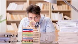  Presentation with report - Presentation theme consisting of finance manager - mad auditor looking for errors background and a soft green colored foreground