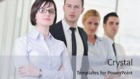  Presentation with faces lots adult mixed - Theme featuring finance manager - multi ethnic mixed adults corporate background and a light blue colored foreground