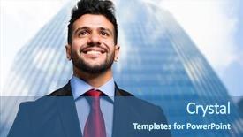  Presentation with outdoor games - Slide set having finance manager - smiling businessman portrait outdoor background and a ocean colored foreground