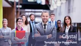  Presentation with multi ethnic group - Audience pleasing theme consisting of finance manager - young multi ethnic business people backdrop and a ocean colored foreground