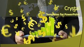  Presentation with touch screen - Presentation theme consisting of finance market - businessmen hand touch screen graph background and a  colored foreground