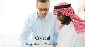  Presentation with black men - Cool new slides with finance middle east - arabic black and caucasian men backdrop and a sky blue colored foreground