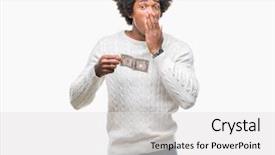  Presentation with mystery - Presentation theme enhanced with finance mystery - afro american man holding one background and a  colored foreground