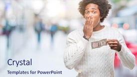  Presentation with mystery - Audience pleasing slides consisting of finance mystery - afro american man holding one backdrop and a  colored foreground