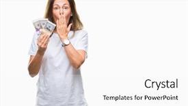  Presentation with hispanic - Theme consisting of finance mystery - middle age hispanic woman holding background and a  colored foreground