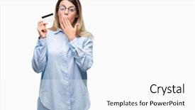  Presentation with business card - Slide set with finance mystery - young beautiful business woman holding background and a white colored foreground