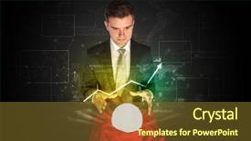  Presentation with magic ball - PPT layouts having finance mystery - young businessman making predictions background and a tawny brown colored foreground