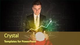  Presentation with magic ball - Colorful presentation enhanced with finance mystery - young businessman making predictions backdrop and a tawny brown colored foreground