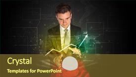  Presentation with magic ball - Presentation design featuring finance mystery - young businessman making predictions background and a tawny brown colored foreground