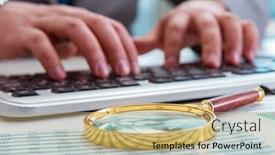  Presentation with finance - Theme with finance-professional-working-on-keyboard background and a coral colored foreground