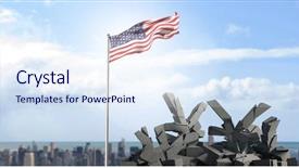  Presentation with american flag - PPT theme featuring finance red grey - american flag in cityscape background and a  colored foreground